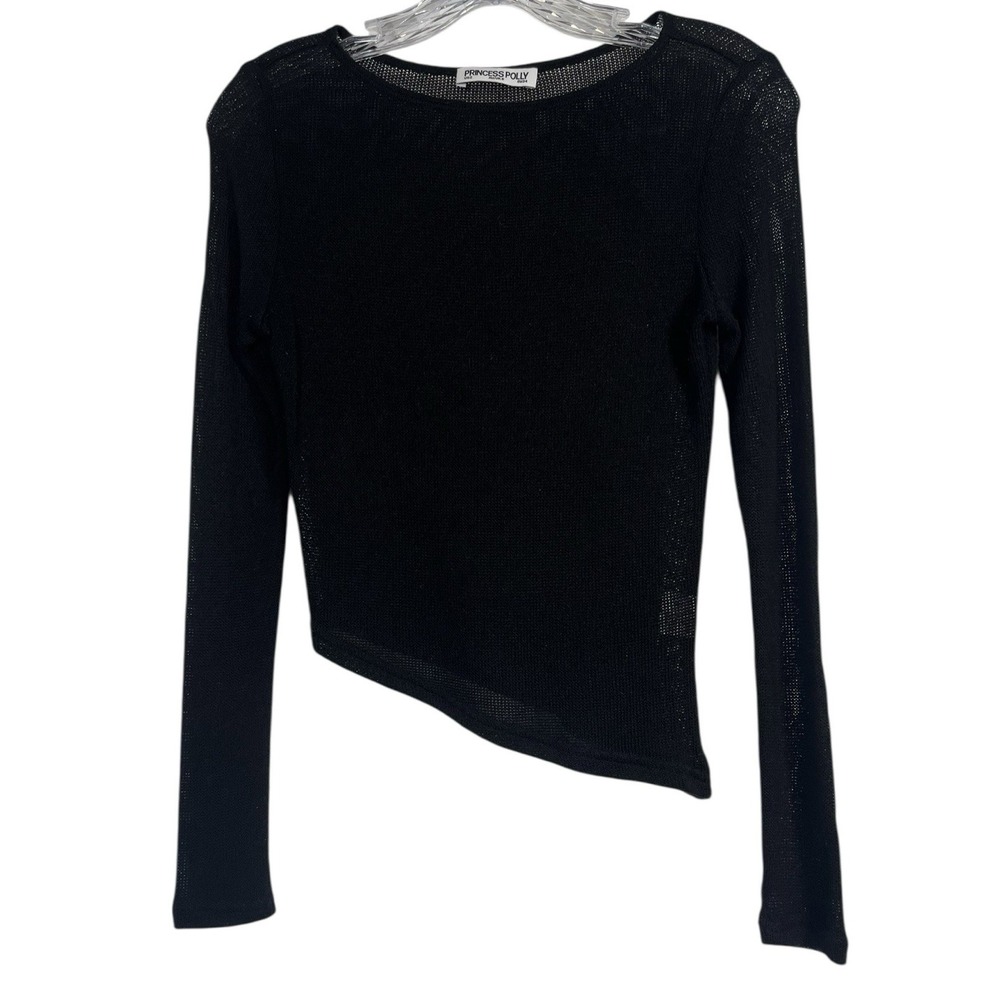 Princess‎ Polly Sz 2 Small US Black Mesh Sweater Open Weave Minimalist Top